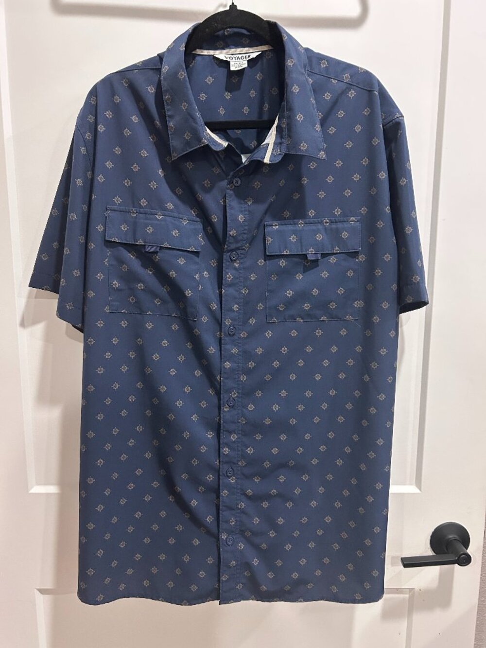 Voyager Men’s XXL Blue Compass Print Short Sleeve Button-Up Shirt